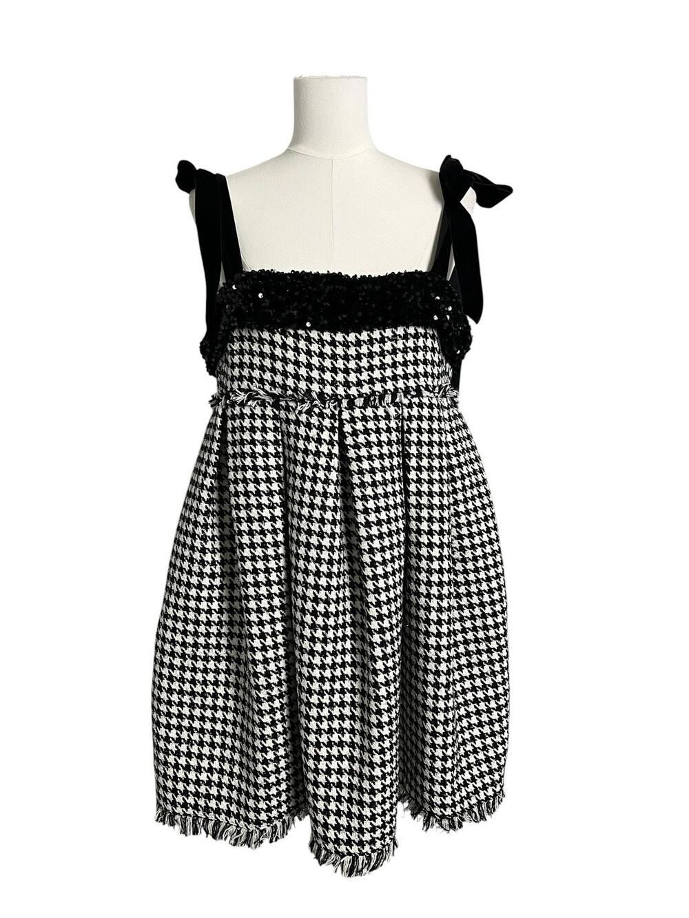 Sofie The Label Swing Dress Womens Large Black Houndstooth Sequin Tweed Mini